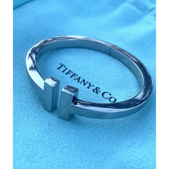 Tiffany & Co. 18k White Gold T Square Bangle Cuff Bracelet Sz Small - Picture 1 of 9